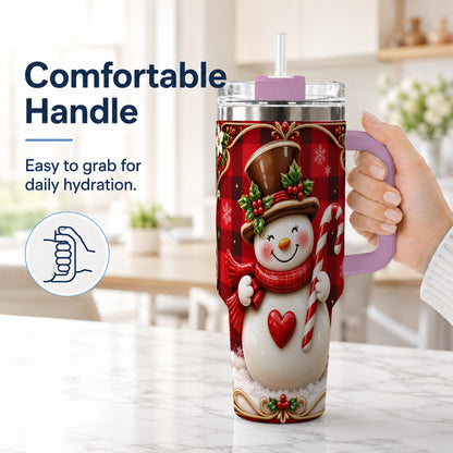 #pl[40oz|Pink] Plaid Snowman Tumbler 40oz, Christmas Tumbler, Stainless Steel Travel Cup