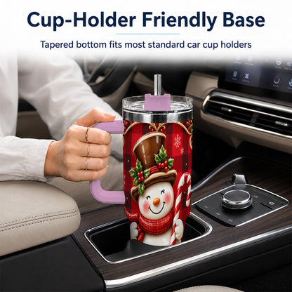 #pl[40oz|Pink] Plaid Snowman Tumbler 40oz, Christmas Tumbler, Stainless Steel Travel Cup