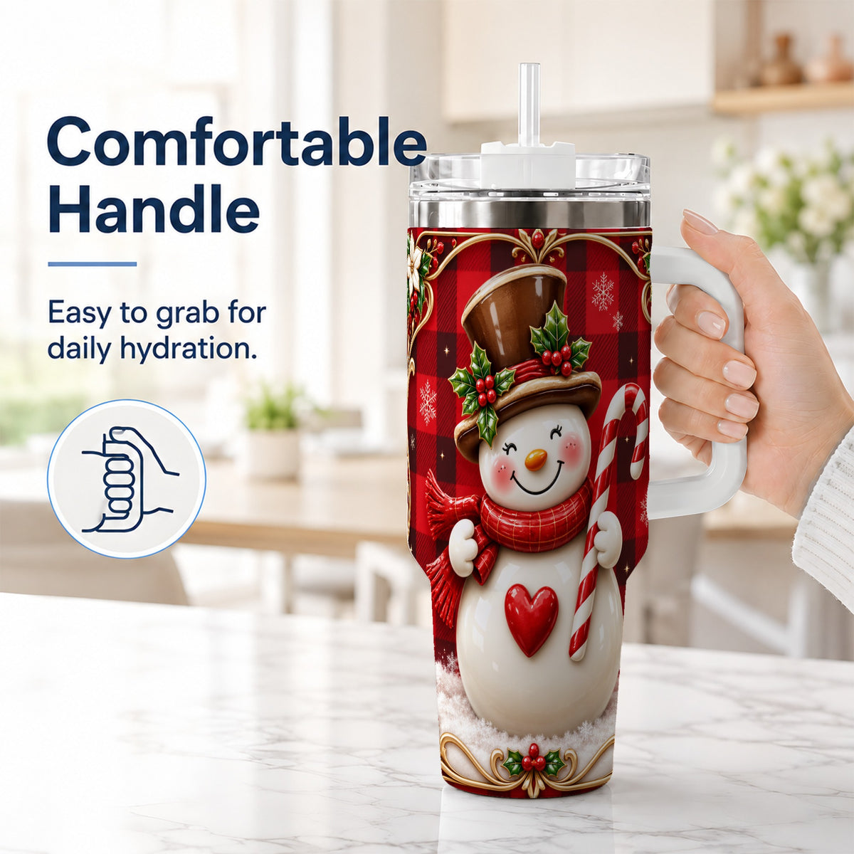 #pl[40oz|White] Plaid Snowman Tumbler 40oz, Christmas Tumbler, Stainless Steel Travel Cup