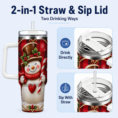#pl[40oz|White] Plaid Snowman Tumbler 40oz, Christmas Tumbler, Stainless Steel Travel Cup