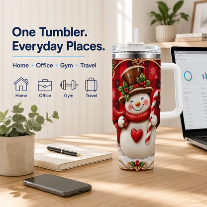 #pl[40oz|White] Plaid Snowman Tumbler 40oz, Christmas Tumbler, Stainless Steel Travel Cup