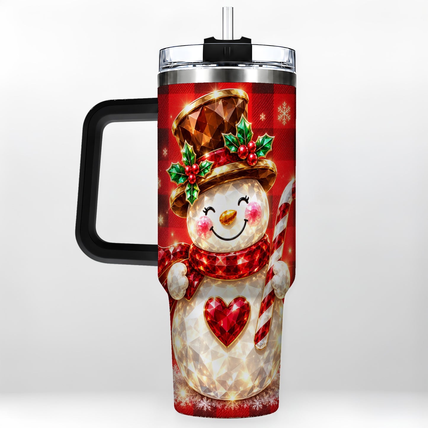 #pl[40oz|Black] Gem Snowman Tumbler 40oz, Christmas Tumbler, Stainless Steel Travel Cup