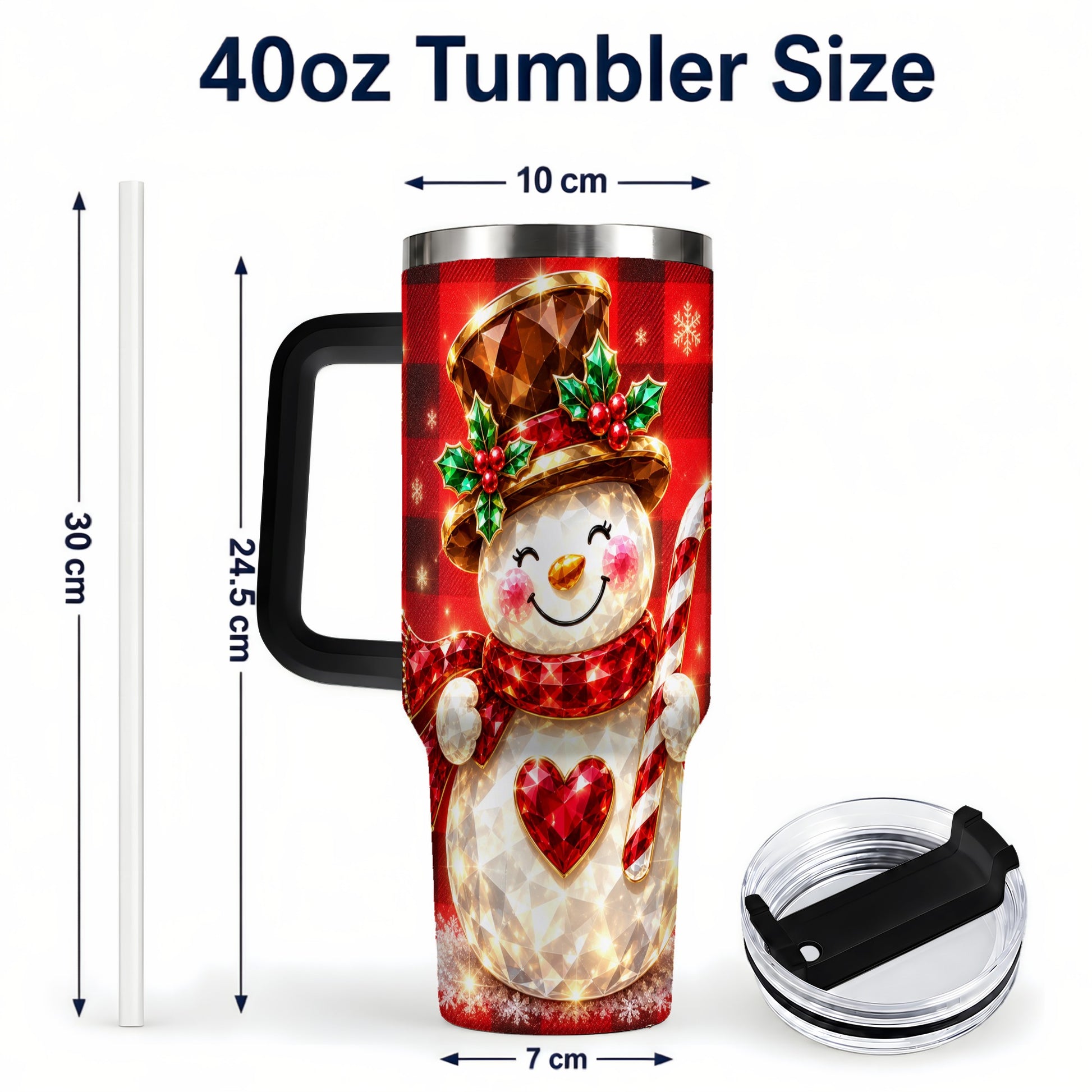 #pl[40oz|Black] Gem Snowman Tumbler 40oz, Christmas Tumbler, Stainless Steel Travel Cup