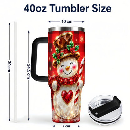 #pl[40oz|Black] Gem Snowman Tumbler 40oz, Christmas Tumbler, Stainless Steel Travel Cup