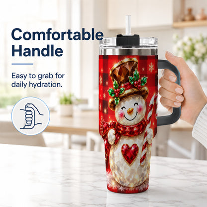 #pl[40oz|Black] Gem Snowman Tumbler 40oz, Christmas Tumbler, Stainless Steel Travel Cup