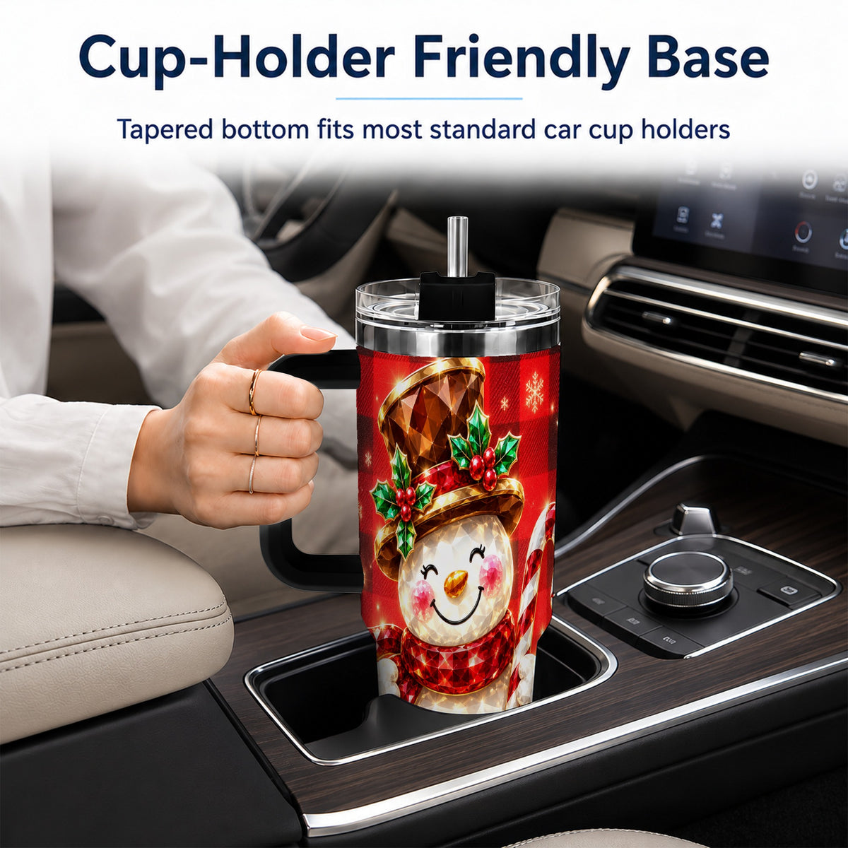 #pl[40oz|Black] Gem Snowman Tumbler 40oz, Christmas Tumbler, Stainless Steel Travel Cup