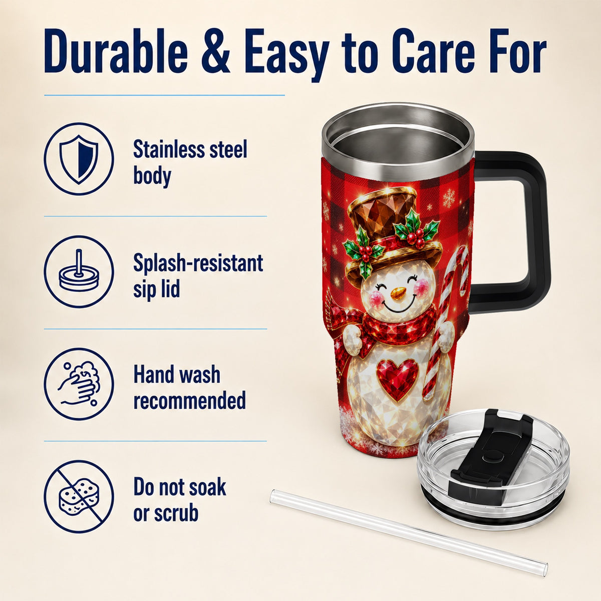 #pl[40oz|Black] Gem Snowman Tumbler 40oz, Christmas Tumbler, Stainless Steel Travel Cup