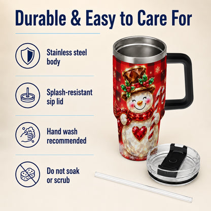 #pl[40oz|Black] Gem Snowman Tumbler 40oz, Christmas Tumbler, Stainless Steel Travel Cup