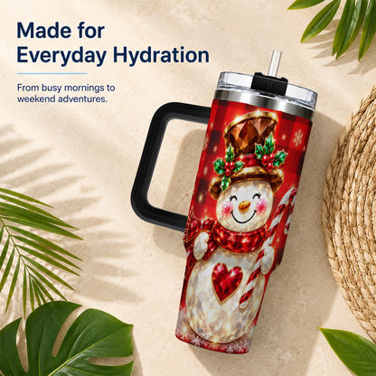 #pl[40oz|Black] Gem Snowman Tumbler 40oz, Christmas Tumbler, Stainless Steel Travel Cup