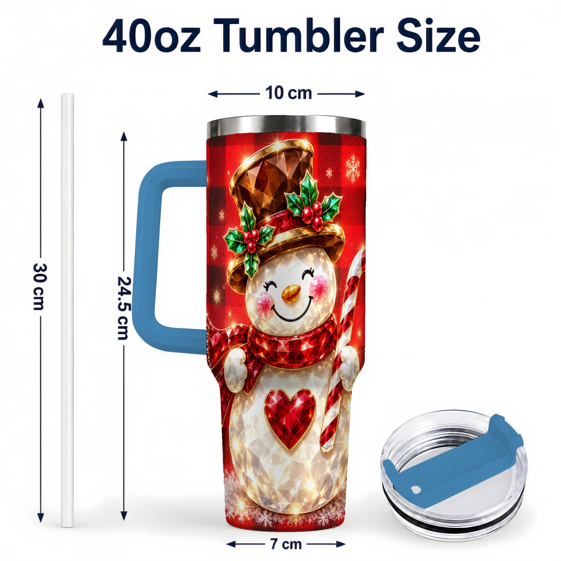 #pl[40oz|Blue] Gem Snowman Tumbler 40oz, Christmas Tumbler, Stainless Steel Travel Cup