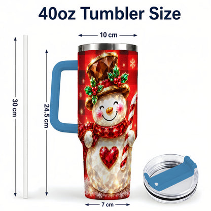 #pl[40oz|Blue] Gem Snowman Tumbler 40oz, Christmas Tumbler, Stainless Steel Travel Cup