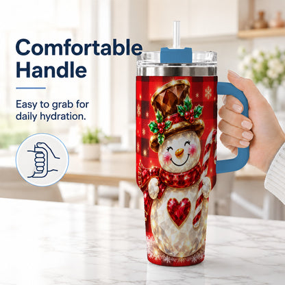 #pl[40oz|Blue] Gem Snowman Tumbler 40oz, Christmas Tumbler, Stainless Steel Travel Cup