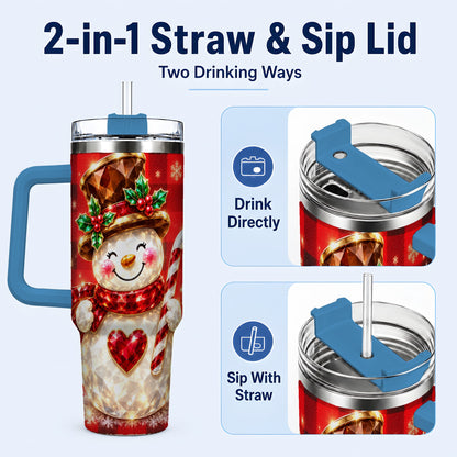 #pl[40oz|Blue] Gem Snowman Tumbler 40oz, Christmas Tumbler, Stainless Steel Travel Cup