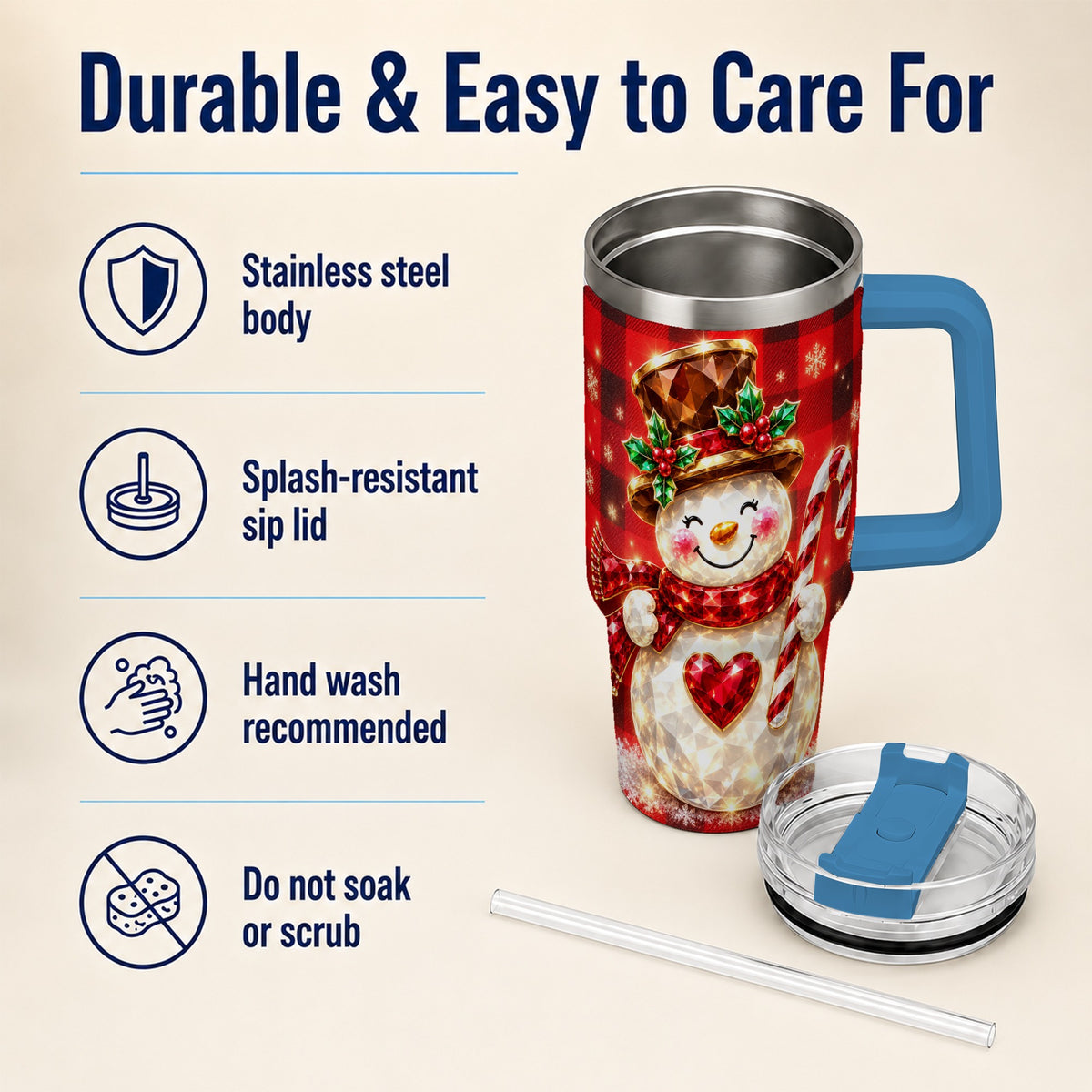 #pl[40oz|Blue] Gem Snowman Tumbler 40oz, Christmas Tumbler, Stainless Steel Travel Cup