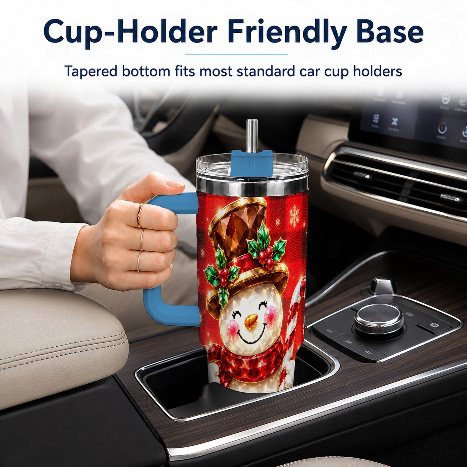 #pl[40oz|Blue] Gem Snowman Tumbler 40oz, Christmas Tumbler, Stainless Steel Travel Cup