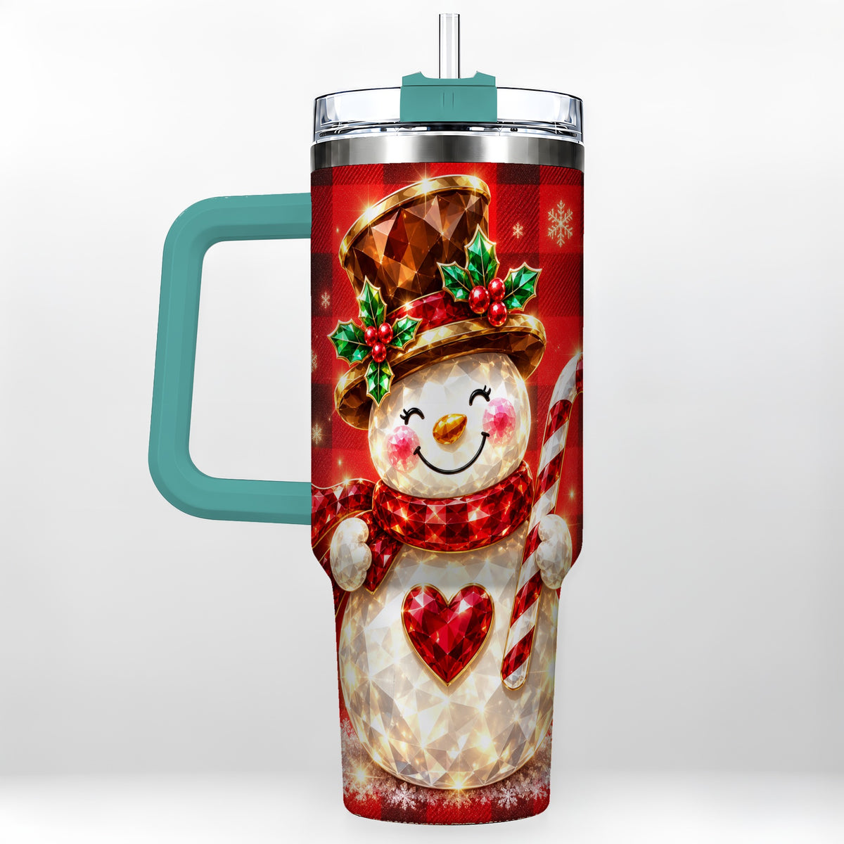 #pl[40oz|Green] Gem Snowman Tumbler 40oz, Christmas Tumbler, Stainless Steel Travel Cup