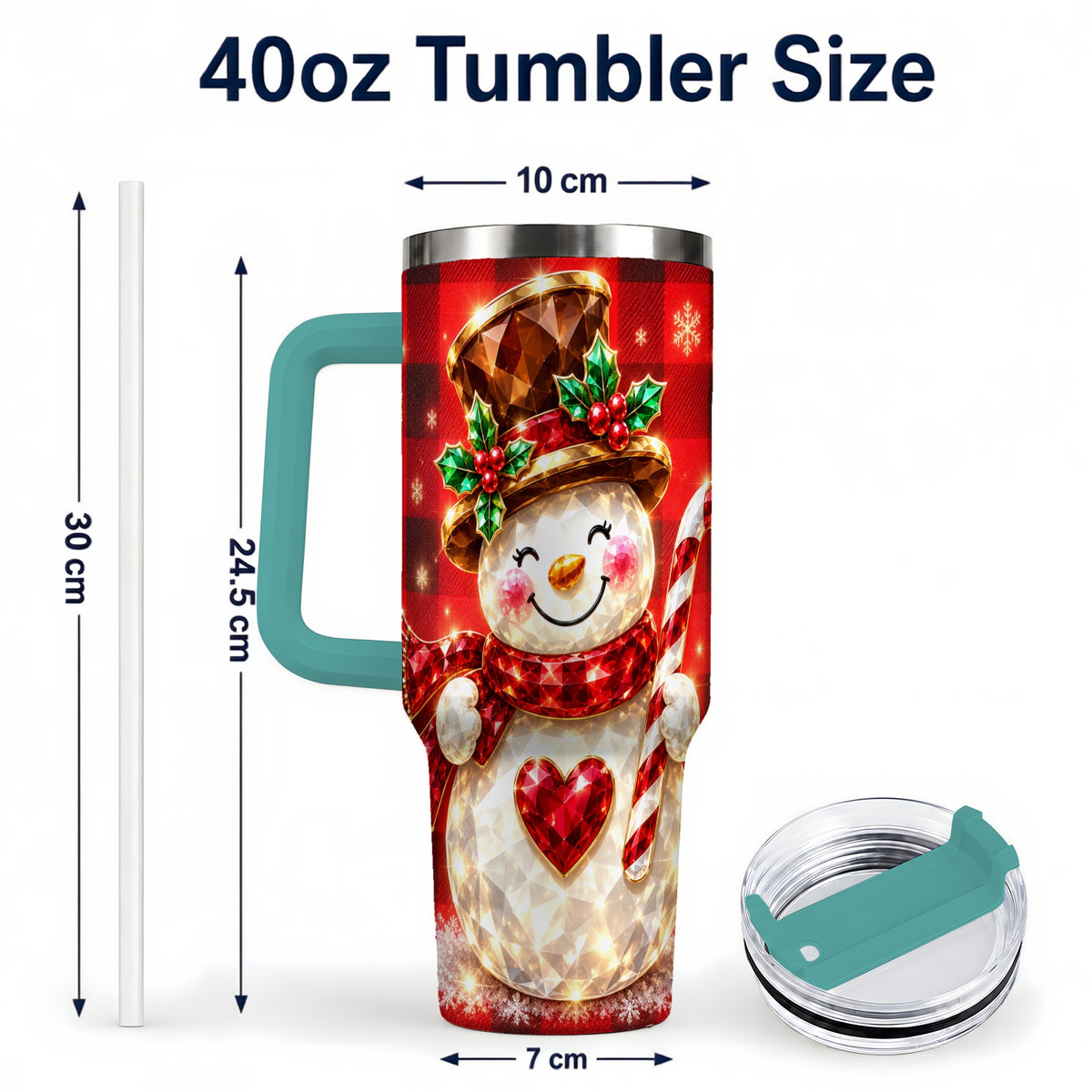 #pl[40oz|Green] Gem Snowman Tumbler 40oz, Christmas Tumbler, Stainless Steel Travel Cup