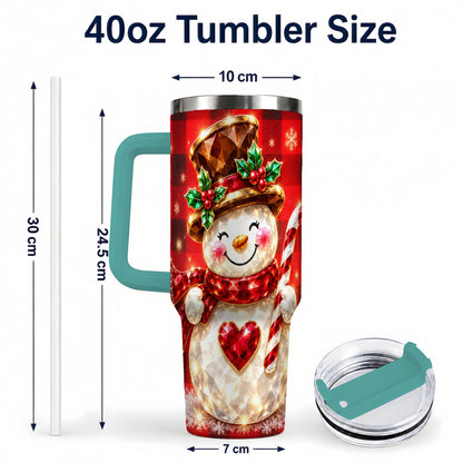 #pl[40oz|Green] Gem Snowman Tumbler 40oz, Christmas Tumbler, Stainless Steel Travel Cup