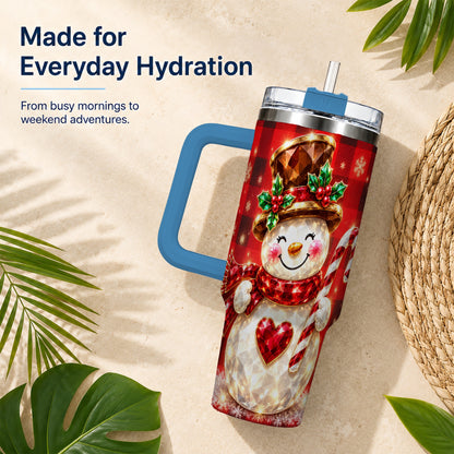#pl[40oz|Blue] Gem Snowman Tumbler 40oz, Christmas Tumbler, Stainless Steel Travel Cup