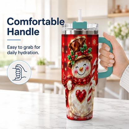 #pl[40oz|Green] Gem Snowman Tumbler 40oz, Christmas Tumbler, Stainless Steel Travel Cup