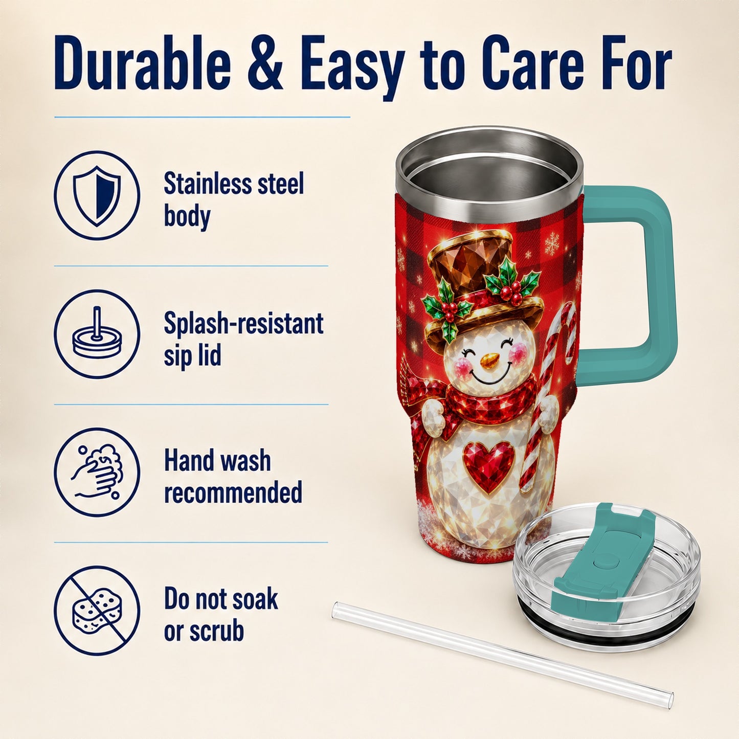 #pl[40oz|Green] Gem Snowman Tumbler 40oz, Christmas Tumbler, Stainless Steel Travel Cup