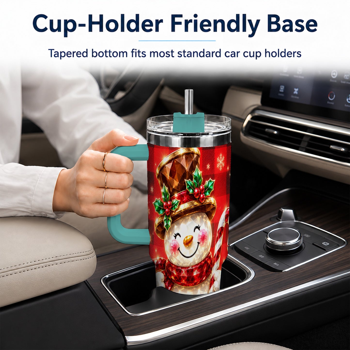 #pl[40oz|Green] Gem Snowman Tumbler 40oz, Christmas Tumbler, Stainless Steel Travel Cup