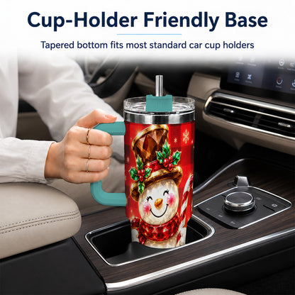 #pl[40oz|Green] Gem Snowman Tumbler 40oz, Christmas Tumbler, Stainless Steel Travel Cup