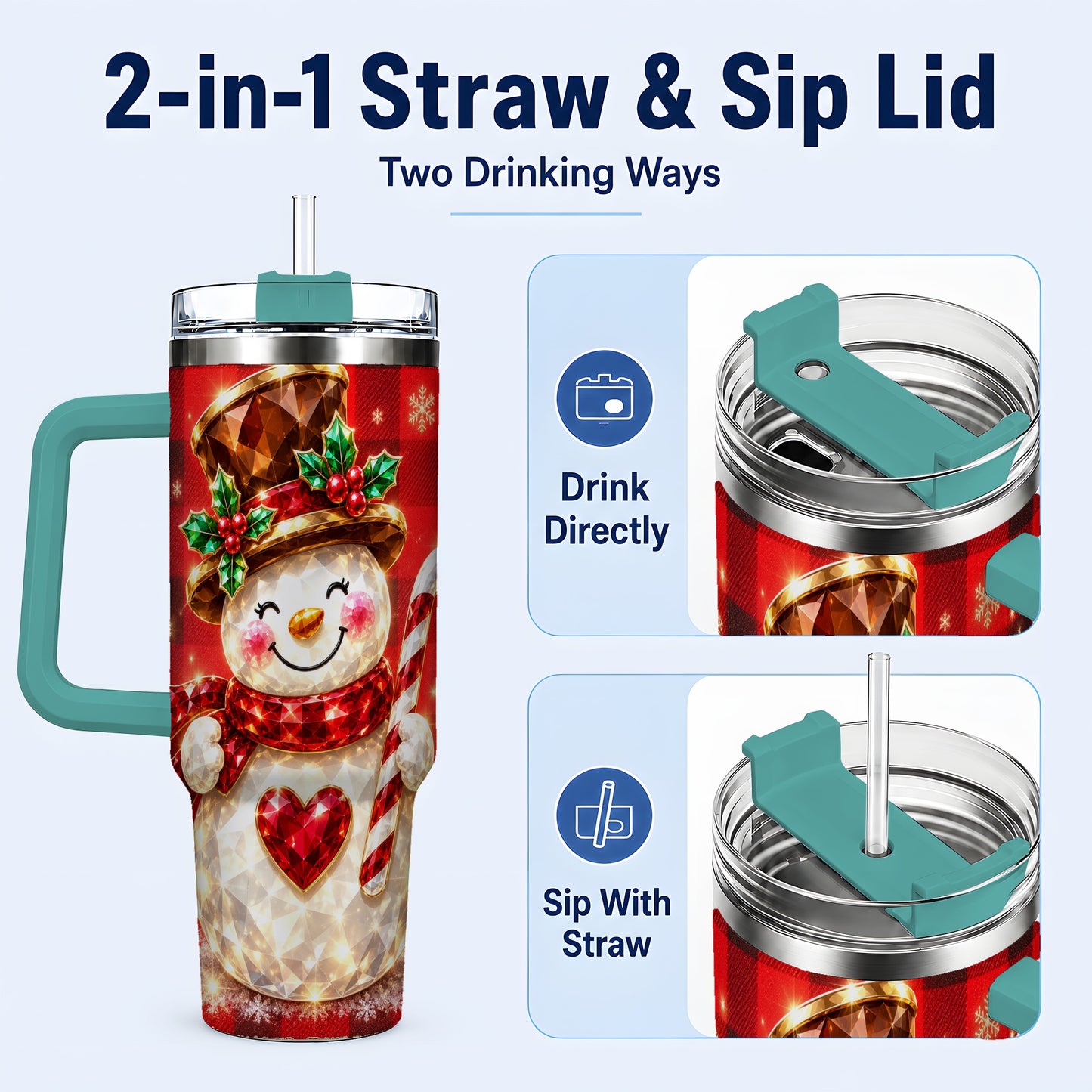 #pl[40oz|Green] Gem Snowman Tumbler 40oz, Christmas Tumbler, Stainless Steel Travel Cup