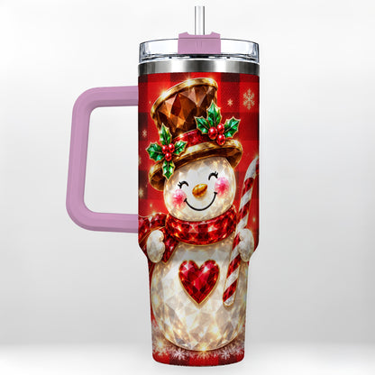 #pl[40oz|Pink] Gem Snowman Tumbler 40oz, Christmas Tumbler, Stainless Steel Travel Cup