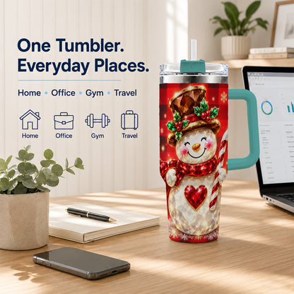 #pl[40oz|Green] Gem Snowman Tumbler 40oz, Christmas Tumbler, Stainless Steel Travel Cup