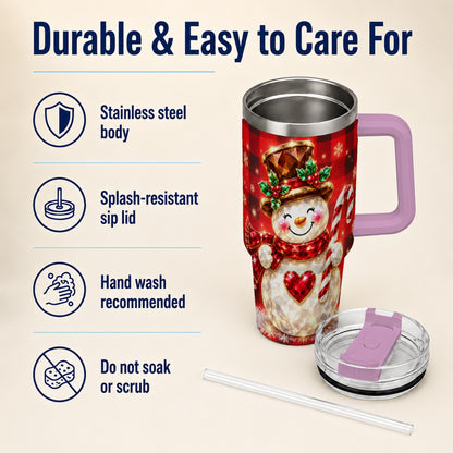 #pl[40oz|Pink] Gem Snowman Tumbler 40oz, Christmas Tumbler, Stainless Steel Travel Cup