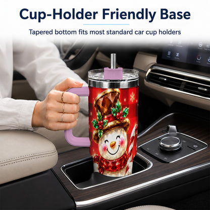 #pl[40oz|Pink] Gem Snowman Tumbler 40oz, Christmas Tumbler, Stainless Steel Travel Cup