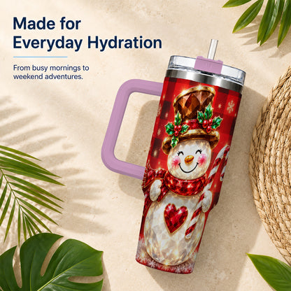 #pl[40oz|Pink] Gem Snowman Tumbler 40oz, Christmas Tumbler, Stainless Steel Travel Cup