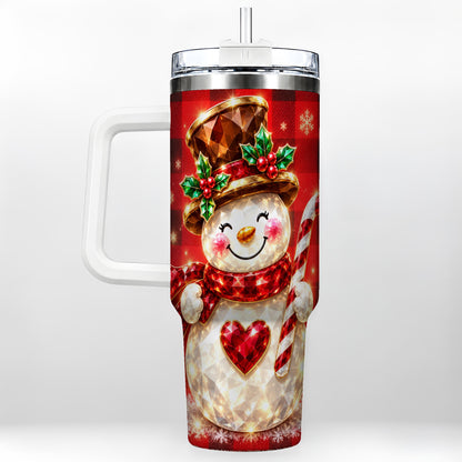 Gem Snowman Tumbler 40oz, Christmas Tumbler, Stainless Steel Travel Cup