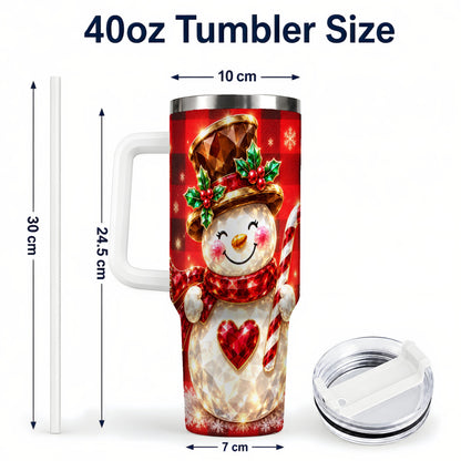 #pl[40oz|White] Gem Snowman Tumbler 40oz, Christmas Tumbler, Stainless Steel Travel Cup