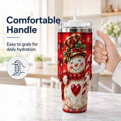 #pl[40oz|White] Gem Snowman Tumbler 40oz, Christmas Tumbler, Stainless Steel Travel Cup