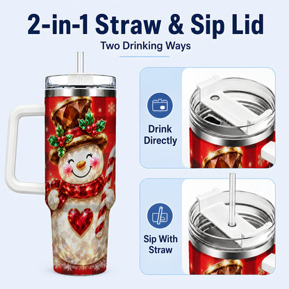 #pl[40oz|White] Gem Snowman Tumbler 40oz, Christmas Tumbler, Stainless Steel Travel Cup