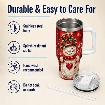 #pl[40oz|White] Gem Snowman Tumbler 40oz, Christmas Tumbler, Stainless Steel Travel Cup