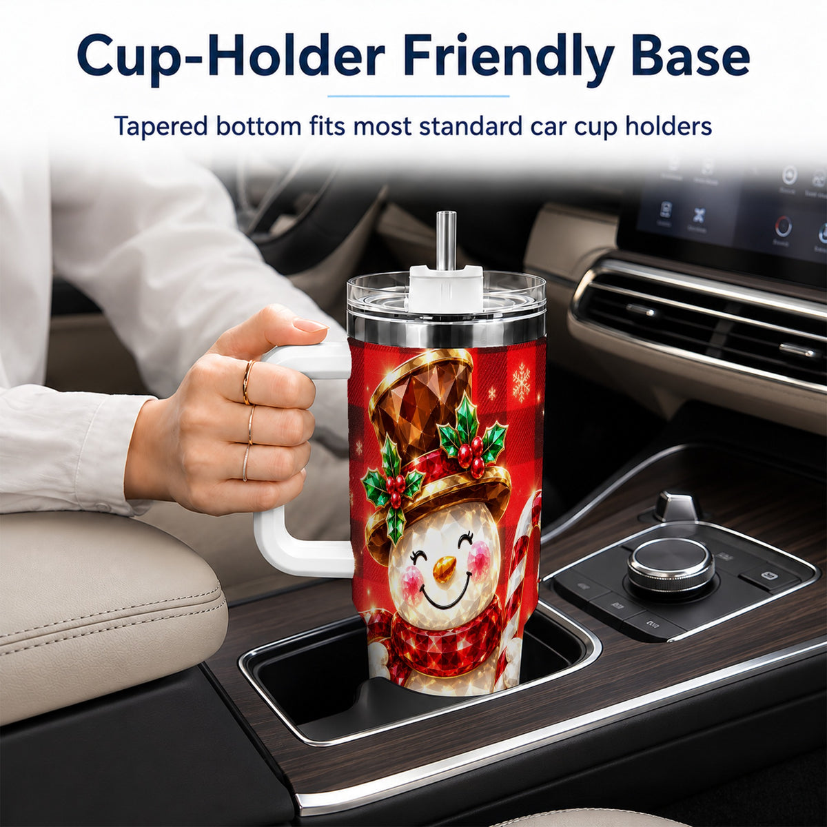 #pl[40oz|White] Gem Snowman Tumbler 40oz, Christmas Tumbler, Stainless Steel Travel Cup