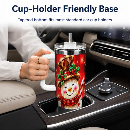 #pl[40oz|White] Gem Snowman Tumbler 40oz, Christmas Tumbler, Stainless Steel Travel Cup