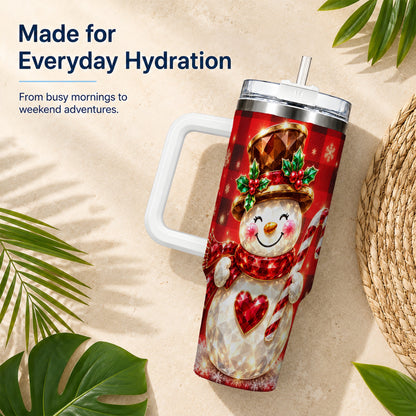 #pl[40oz|White] Gem Snowman Tumbler 40oz, Christmas Tumbler, Stainless Steel Travel Cup