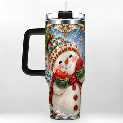 #pl[40oz|Black] Christmas Snowman 40oz Tumbler with Handle, Winter Stainless Steel Cup