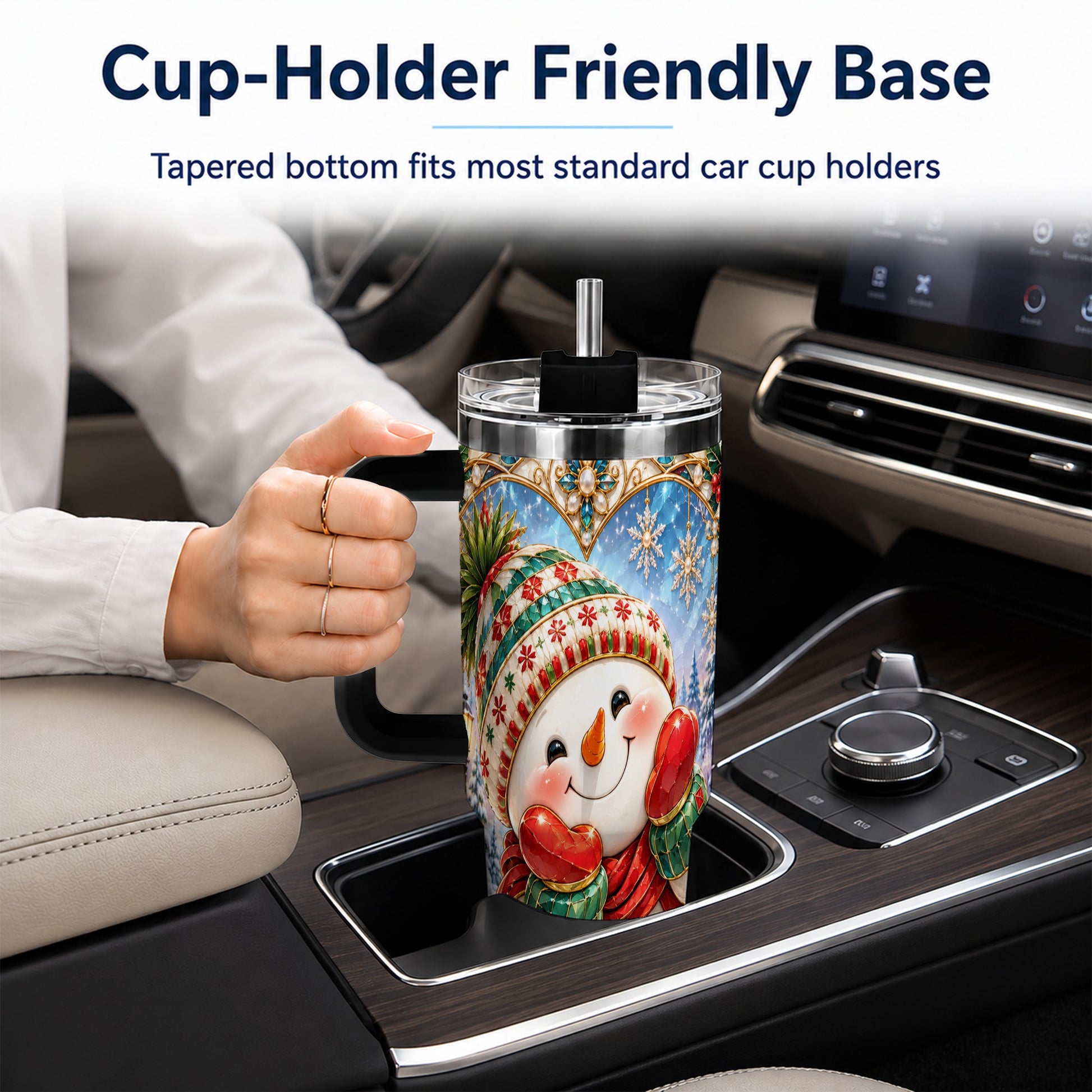 #pl[40oz|Black] Christmas Snowman 40oz Tumbler with Handle, Winter Stainless Steel Cup