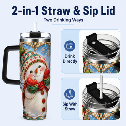 #pl[40oz|Black] Christmas Snowman 40oz Tumbler with Handle, Winter Stainless Steel Cup
