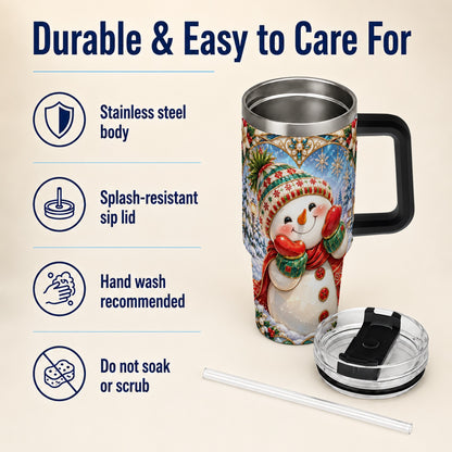 #pl[40oz|Black] Christmas Snowman 40oz Tumbler with Handle, Winter Stainless Steel Cup