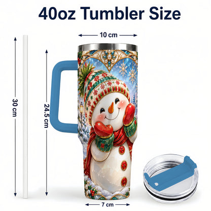 #pl[40oz|Blue] Christmas Snowman 40oz Tumbler with Handle, Winter Stainless Steel Cup
