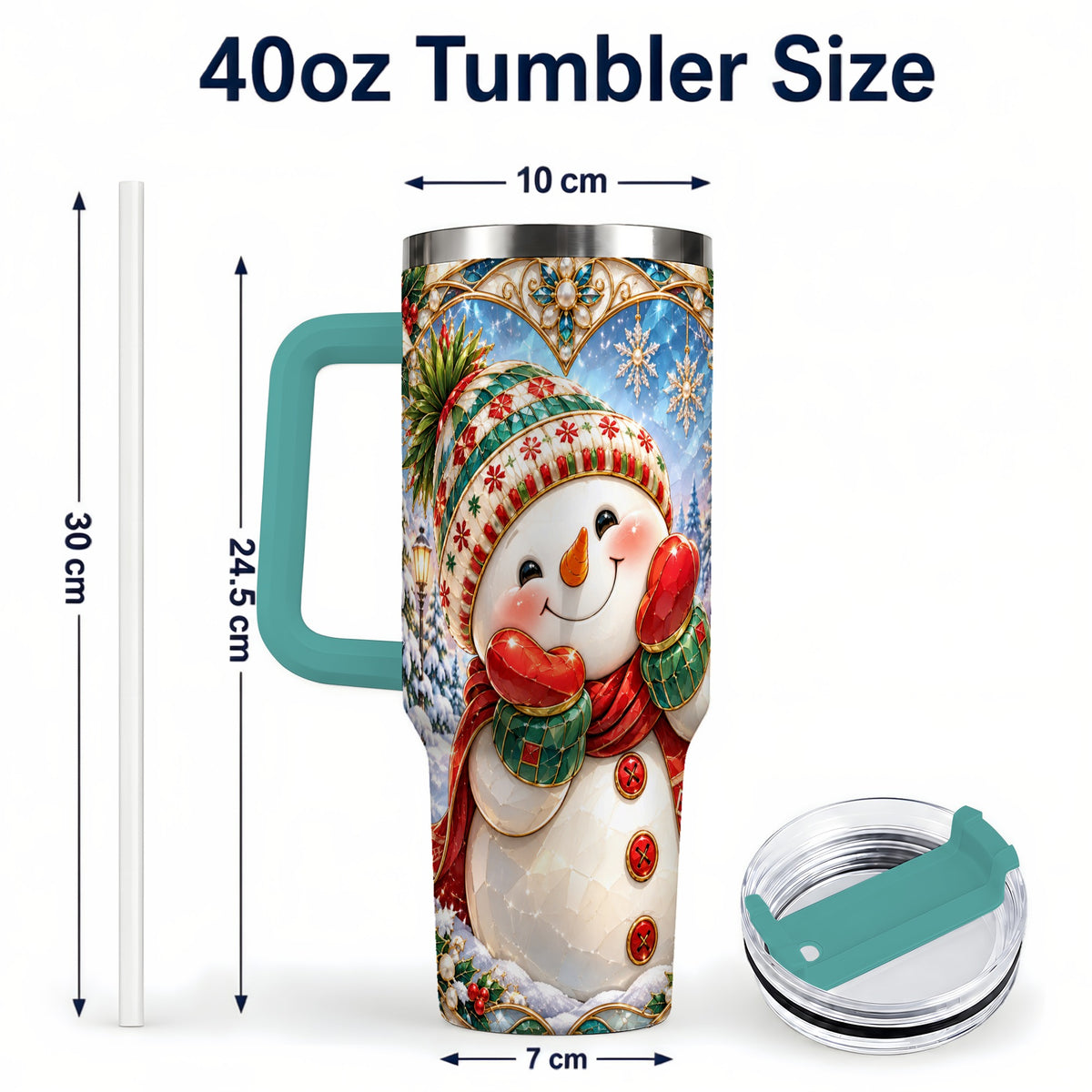 #pl[40oz|Green] Christmas Snowman 40oz Tumbler with Handle, Winter Stainless Steel Cup