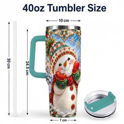 #pl[40oz|Green] Christmas Snowman 40oz Tumbler with Handle, Winter Stainless Steel Cup