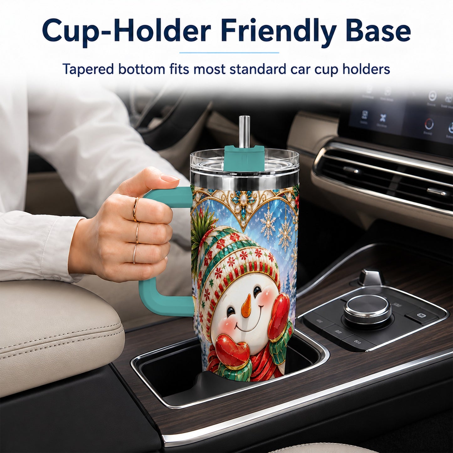 #pl[40oz|Green] Christmas Snowman 40oz Tumbler with Handle, Winter Stainless Steel Cup