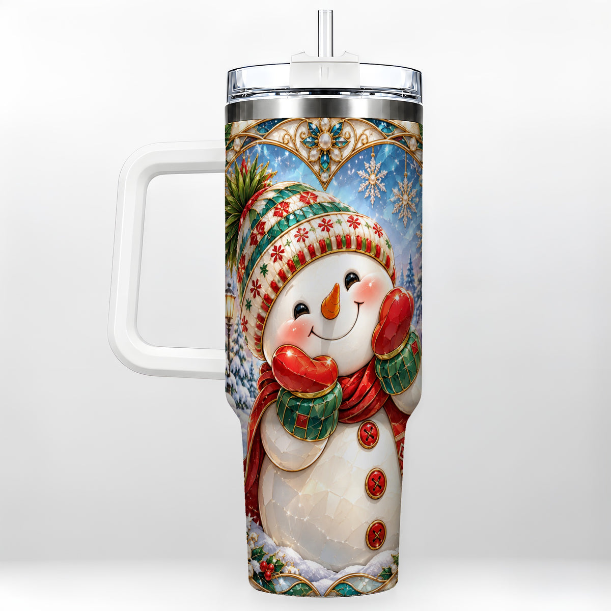 Christmas Snowman 40oz Tumbler with Handle, Winter Stainless Steel Cup